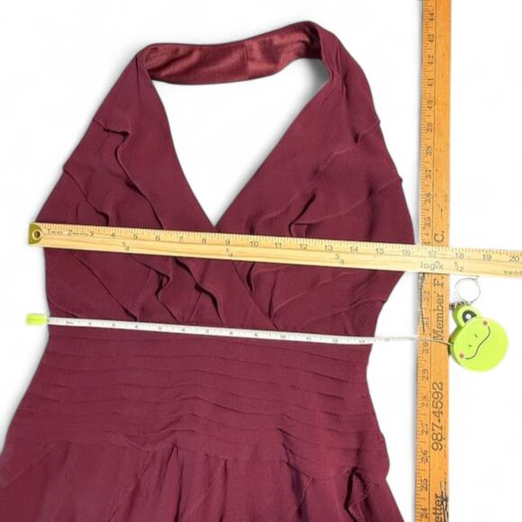 NWT VTG‎ Tadashi 100% Silk Ruffle Asymmetrical Halter Dress US 8P Y2K Burgundy - Picture 15 of 16
